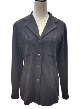 Express Compagnie Internationale Brown Faux Suede Button Front Jacket M Y2K Vtg